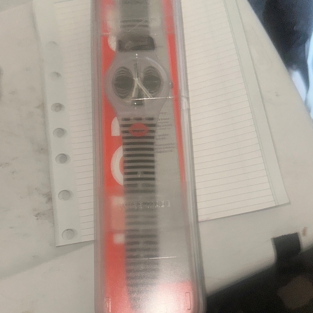 Swatch Black and Gray Striped Silicone Watch MASCARA